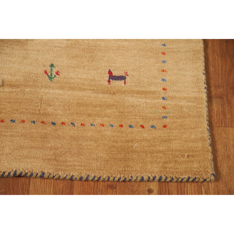 Hand Knotted Oriental 100% Wool Carpet Tribal Animal Pictorial Brown Gabbeh Area Rug - 3' 10'' X 2' 1''