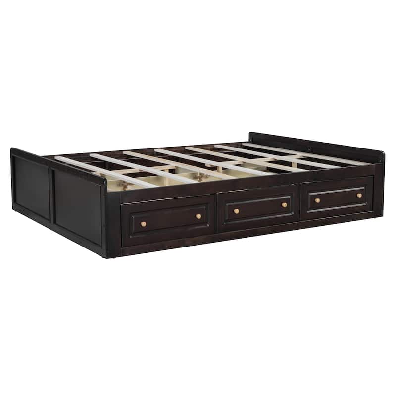 Open Frame Wooden Platform Bed Queen Size 6 Drawers