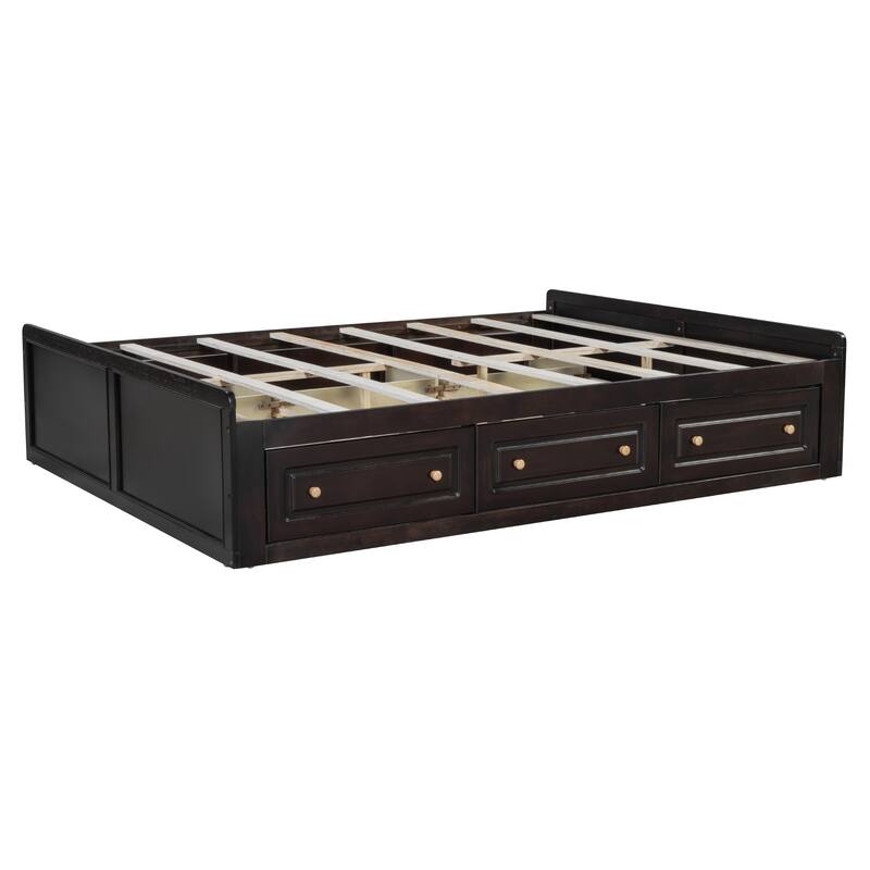 Queen Size Platform Bed Frame with 6 Under-Bed Storage Drawers, Sturdy Wood Construction, No Box Spring Needed