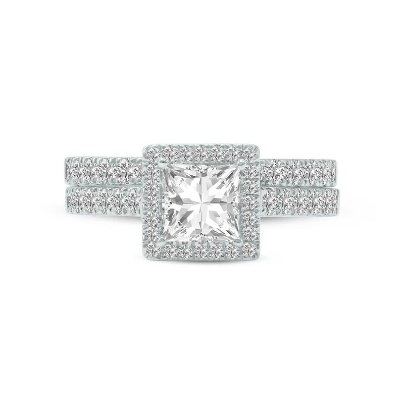 Marquee 1 3/4 Carat TW Center Princess Cut Lab Grown Diamond Halo Bridal Set in 14Karat White Gold