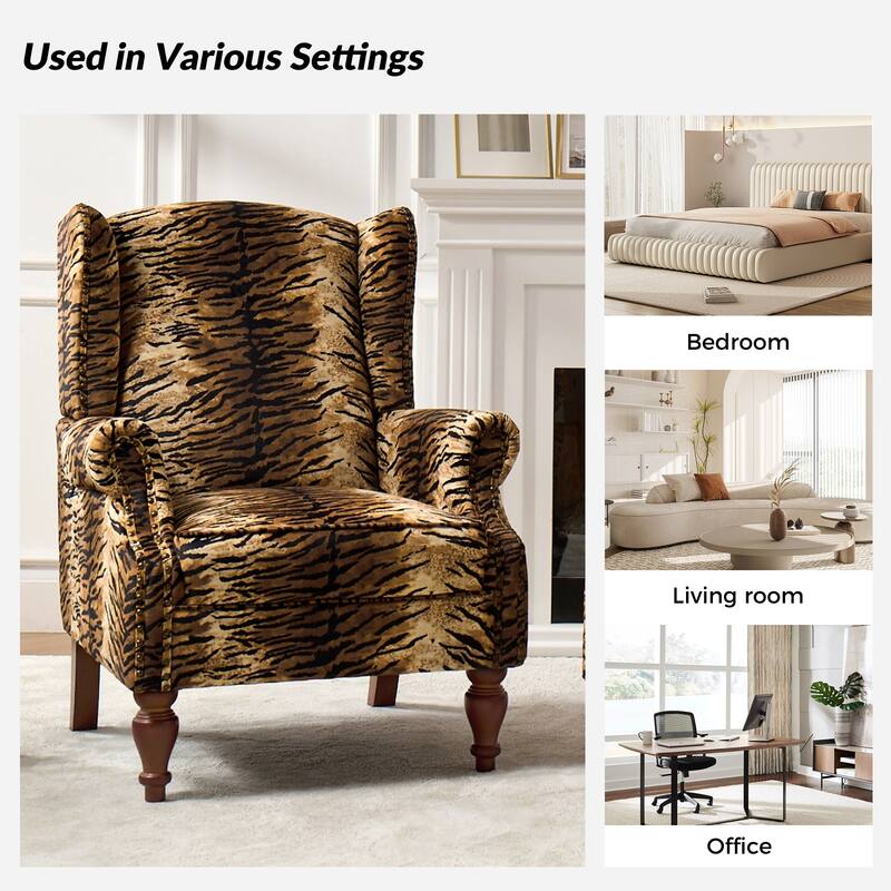 Ivan Traditional Animal Pattern Armchair with Solid Wood Legs and Nailhead Trim by HULALA HOME