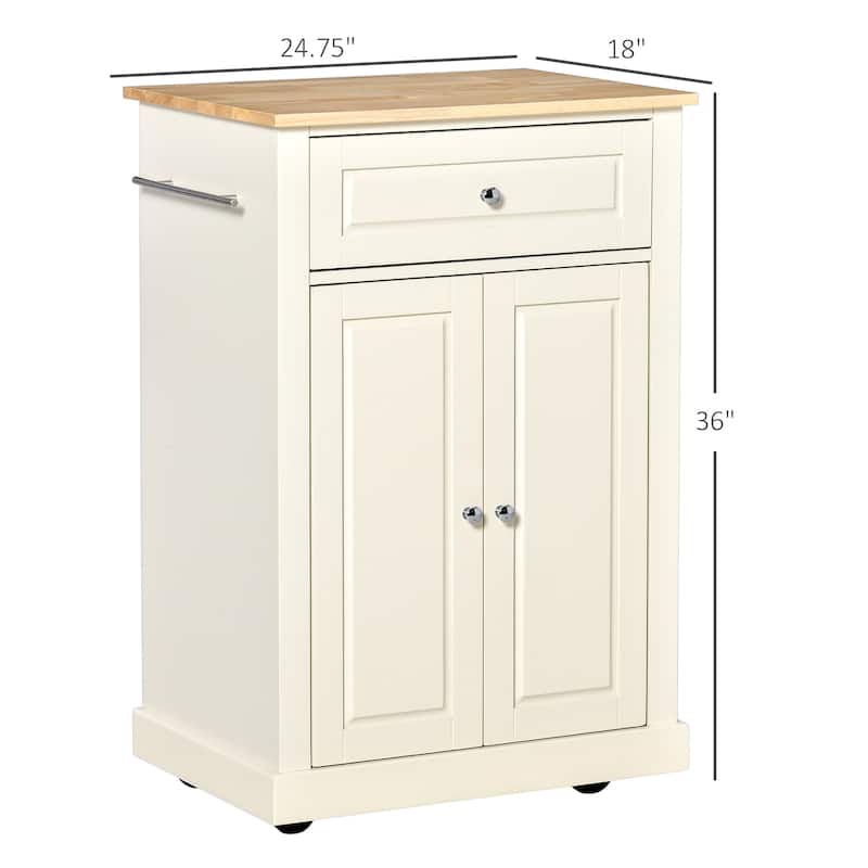 HOMCOM Rolling Kitchen Island Cart, Portable Serving Trolley Table with Drawer, Adjustable Shelf and 2 Towel Racks