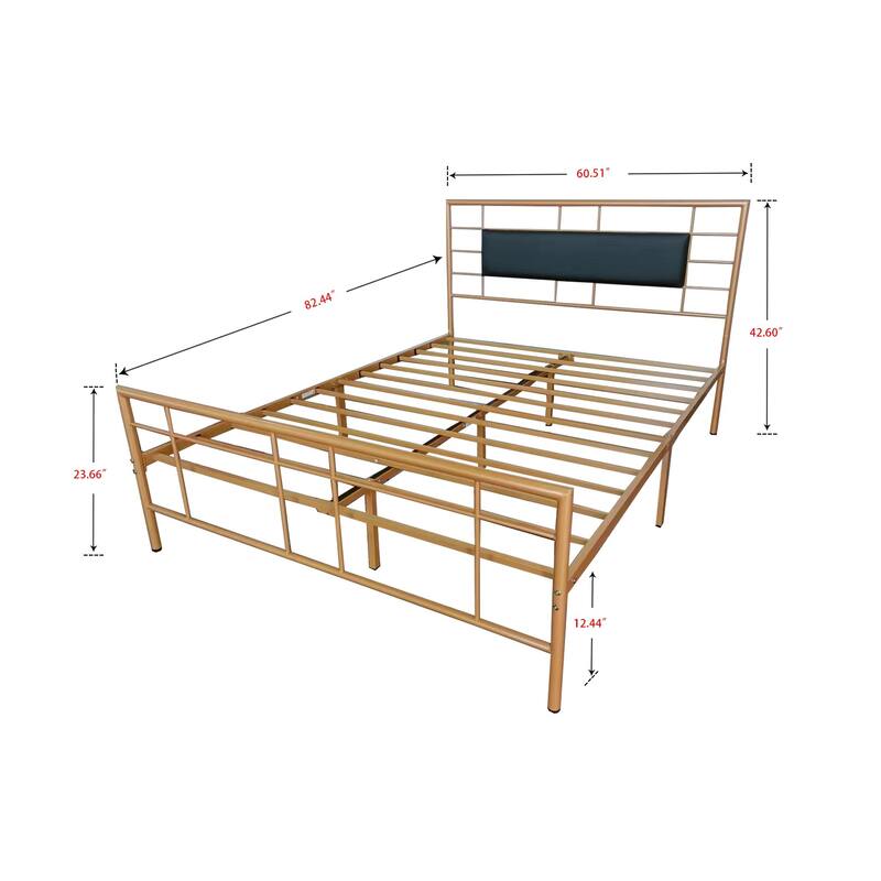 NNV Full Size Platform Metal Bed Frame with Leather Upholstered Headboard