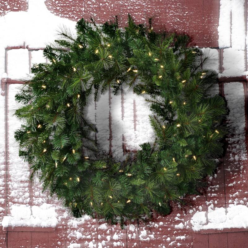 60" LED Deluxe Belgium Wreath, 200 Clear Lights - Natural Green
