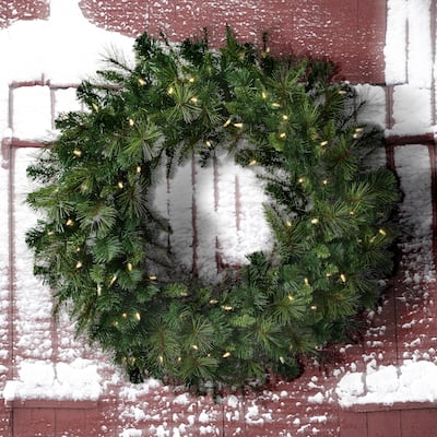 60" LED Deluxe Belgium Wreath, 200 Clear Lights - Natural Green