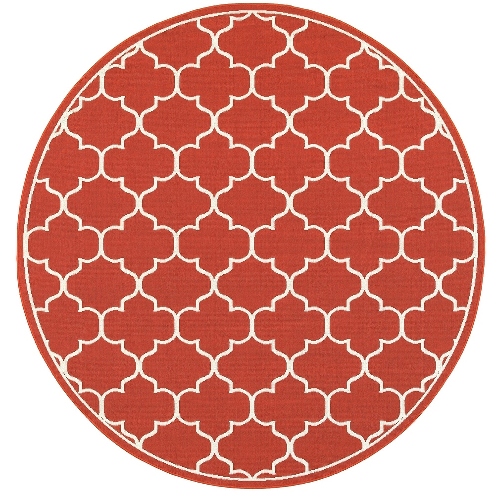 Style Haven Martinique Off-White/Brick Red Lattice Indoor Outdoor Rug-