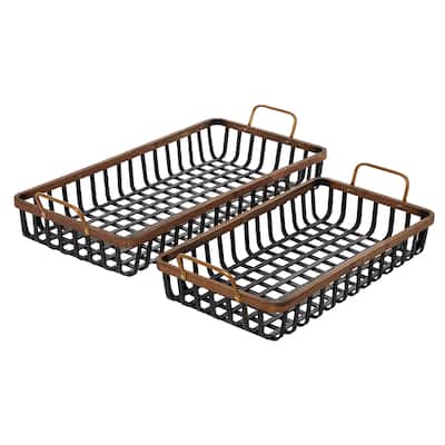 Wood Grid Tray - Set of 2 Black - Roche River Decor