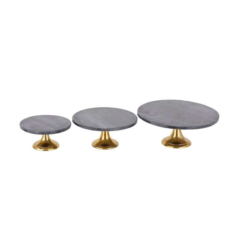 Black Aluminum Metal Cake Stand with Gold Base (Set of 3) - 15 x 14 x 6 Round