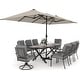preview thumbnail 3 of 14, Kullavik 10 Pieces Outdoor Dining Set with 2 Swivel Chairs, 6 Single Chairs, X-Leg Table and Double-Sided Umbrella Grey