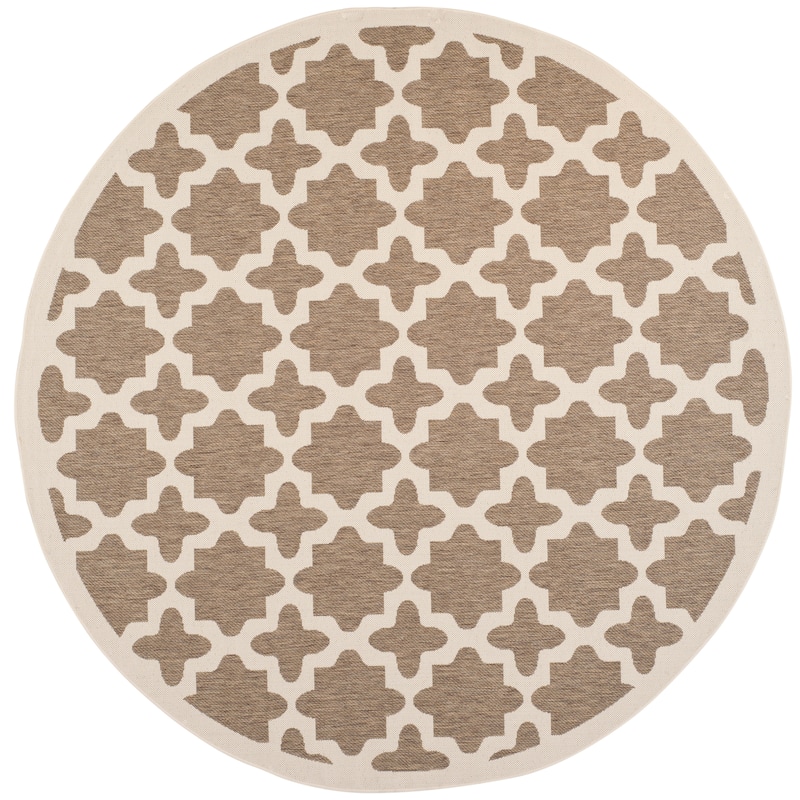 SAFAVIEH Courtyard Dorthey Indoor/ Outdoor Waterproof Patio Backyard Rug - 7'10" Round - Brown/Bone