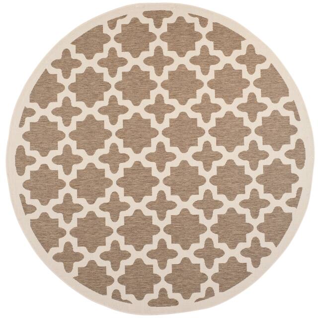 SAFAVIEH Courtyard Dorthey Indoor/ Outdoor Patio Backyard Rug - 7'10" x 7'10" Round - Brown/Bone