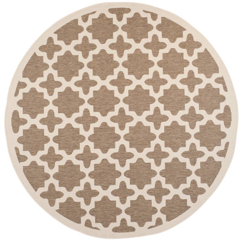 SAFAVIEH Courtyard Dorthey Indoor/ Outdoor Waterproof Patio Backyard Rug - 7'10" x 7'10" Round - Brown/Bone