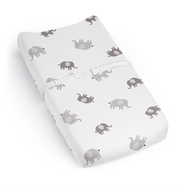 slide 2 of 6, Sweet Jojo Designs Grey and White Boho Bohemian Elephant Boy Girl Gender Neutral Changing Pad Cover Sheet Safari Animals Modern