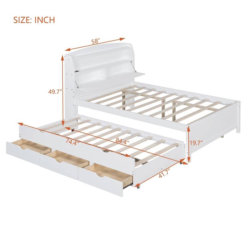 Wooden LED Platform Bed with Trundle