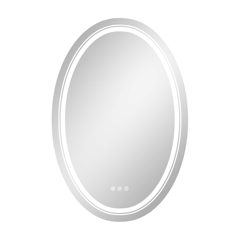 Oval LED Bathroom Vanity Mirror with Dual Light Strips, Dimmable 3-Color Lighting, Anti-Fog, Touch Sensor, Memory Function