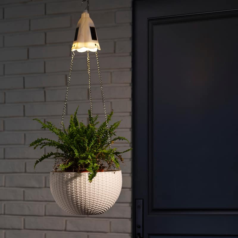 Glitzhome 30"H Solar Lighted Plastic Hanging Planter Basket