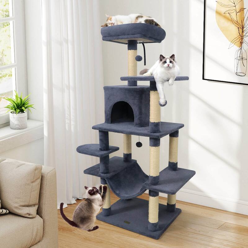 Costway 58” Tall Multi-level Cat Tree with Upholstered Perch & Cat - See Details
