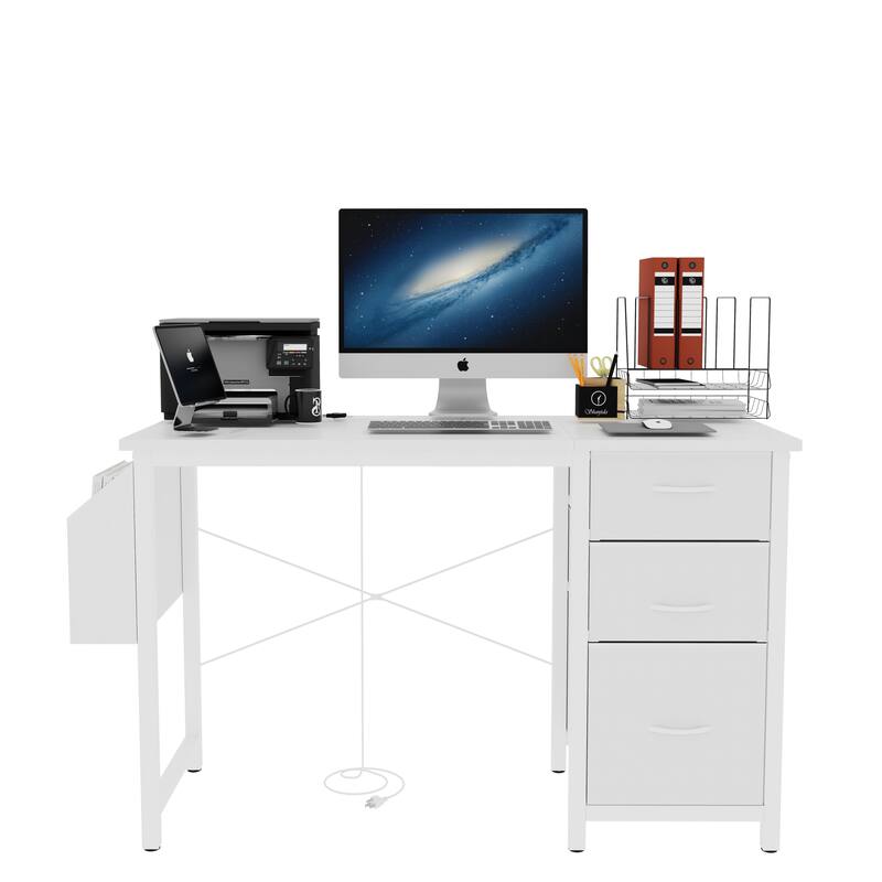 Office Desk Study Desk Company Computer Desk Game Table Vanity Table Home Desk with Power Outlet, 3 Drawers and Side Pocket