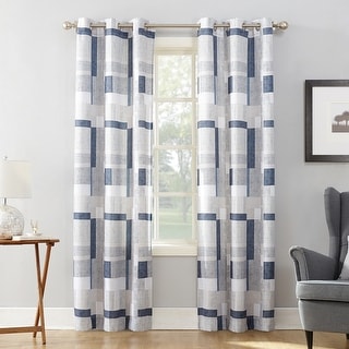 No. 918 Takumi Geometric Blocks Semi Sheer Grommet Curtain Panel, Single Panel