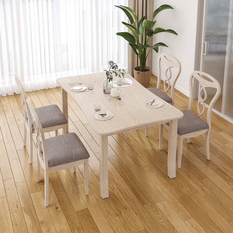 Javlergo 5/7-Piece Solid Wood Dining Set with Curved Edge