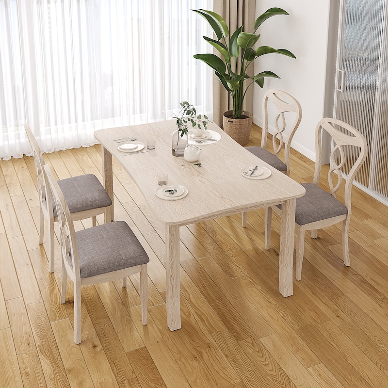 VECELO 2/4/6-Piece Set Modern Grey Rubberwood Dining Chairs with Upholstered Cushion and Carved Fish Back for Dining Room