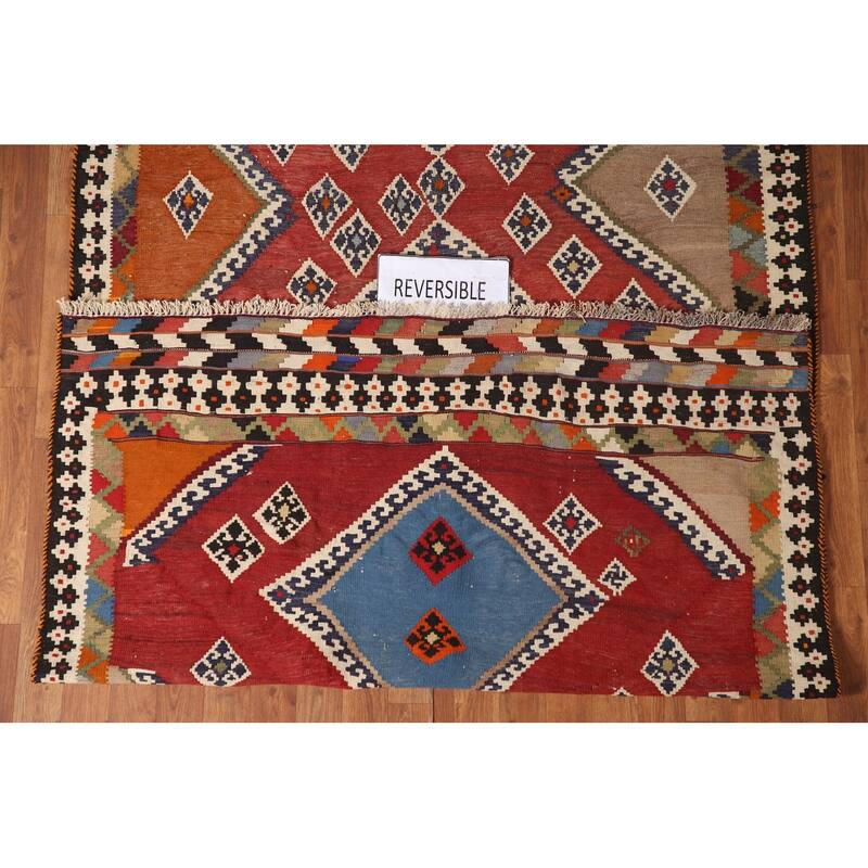 Orange Kilim Qashqai Persian Vintage Area Rug Hand-Woven Wool Carpet - 4'8" x 8'8"
