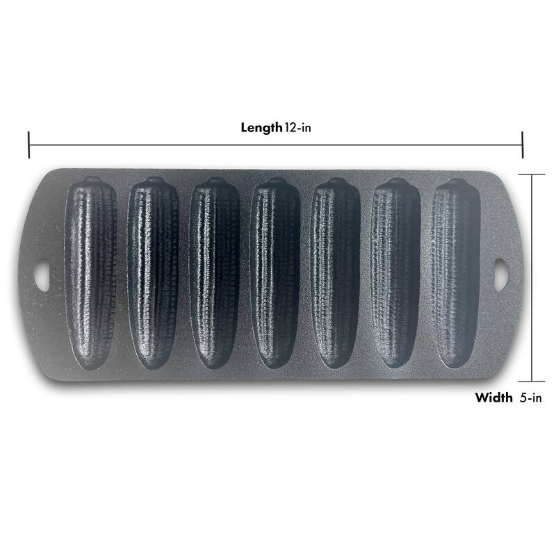 Bayou Classic 12 x 5 Inch Heavy Duty Cast Iron Cornbread Pan with 7 Molds, Black - 3.75