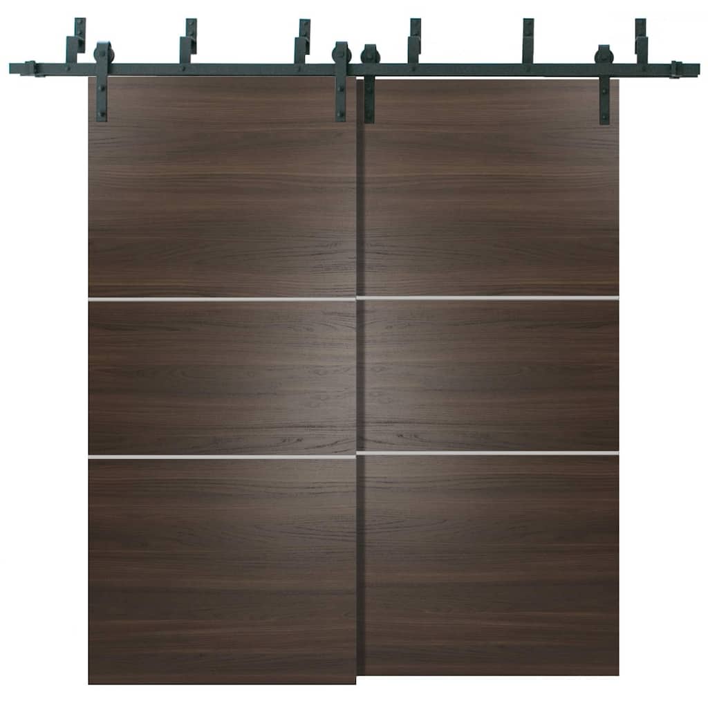 Barn Bypass Doors 72 x 80 Planum 0110 Chocolate Ash with Sturdy 6.6ft