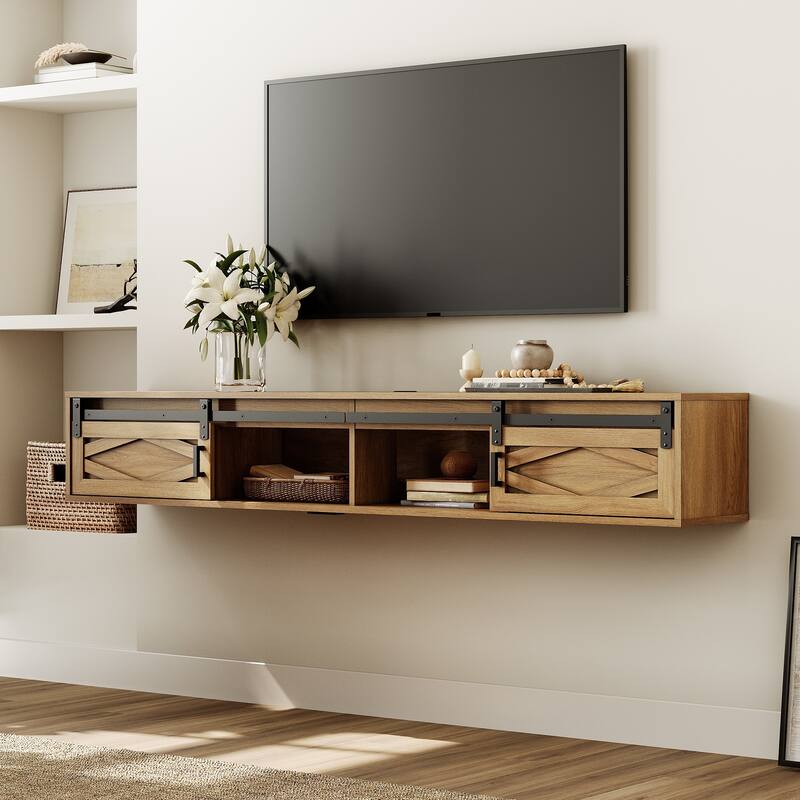 Floating TV Stand with Charging Station for TVs up to 80 Inches - Beige