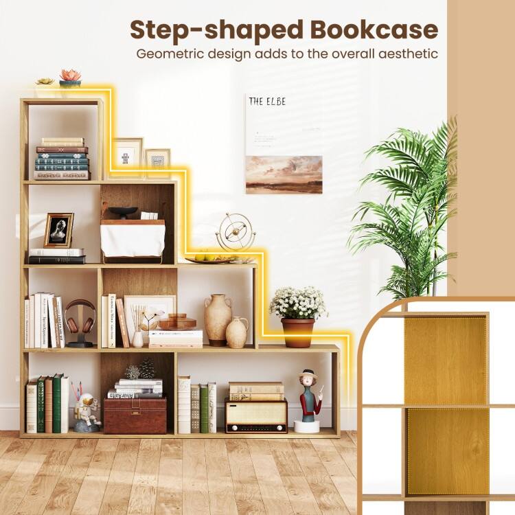 Engineered Wood Geometric Bookcase with 6 Cubes 4 Tier - 60" x 11" x 64" (L x W x H)