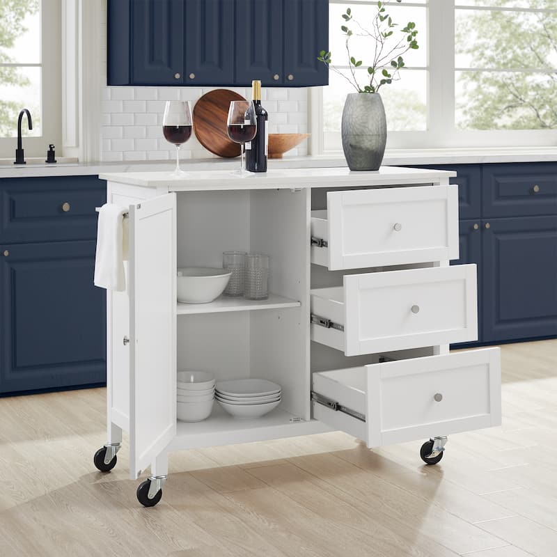 Kitchen Island Cart with Stone Top, Storage Island, Portable Kitchen Furniture, Modern Kitchen Island, White
