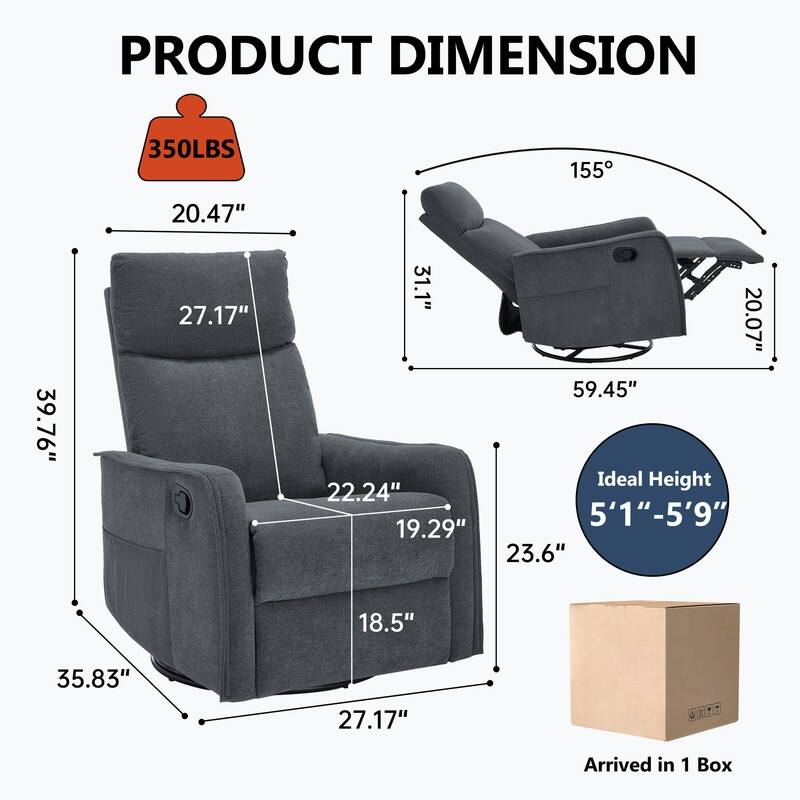 Heat Massage Manual Recliner Chair with Rocker and Swivel in Fabric for Living Room