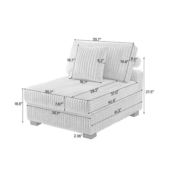 35.7" W Plush Corduroy Upholstered Armless Modular Sofa Chair
