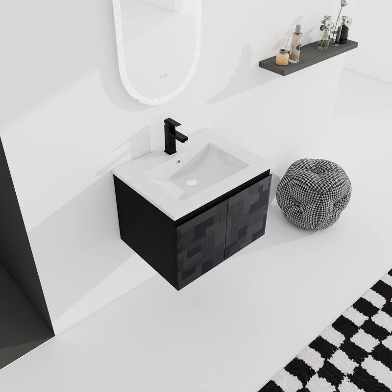 24" Floating Wall-Mounted Bathroom Vanity with Soft-Close Doors, Ceramic Sink, Eco-Friendly Plywood Base