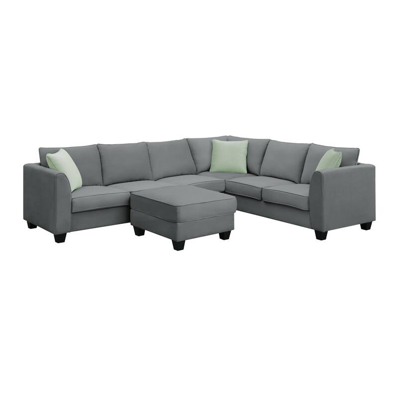 112" Fabric 7-Piece Modular Sectional Sofa with Ottoman and 3 Pillows