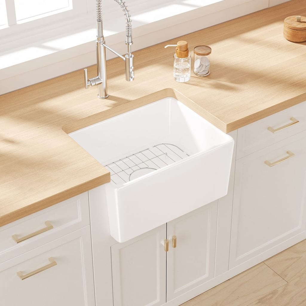 Eridanus Denbigh Farmhouse Apron 21" x 16" Crisp White Prep Sink