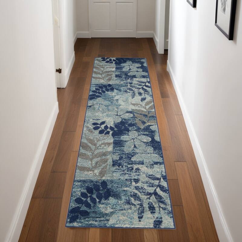 Feyu Power Loomed Abstract Stain Resistant Area Rug By HomeRoots - 87' X '27' X '0.5 - 87' X '27' X '0.5 - Oxford Blue - Runner