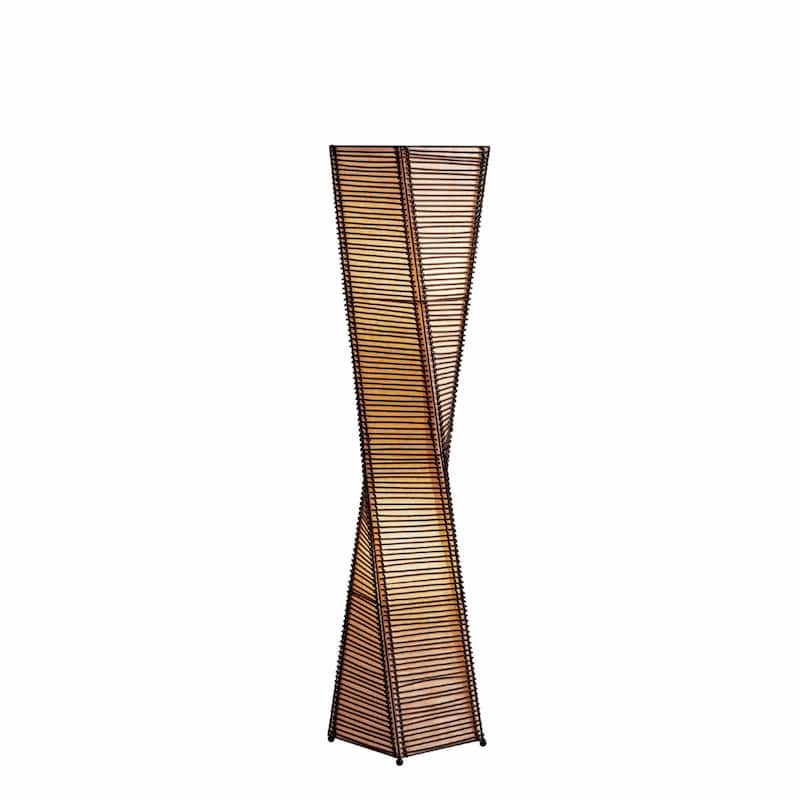 50" Boho 2-Light Cylinder Shape Floor Lamp with Twisted Paper Shade and Black Base Foot Switch - 50”H x 9.5”W x 9.5”D