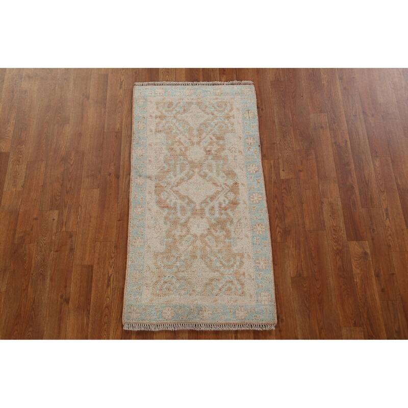 Hand Knotted Oriental 100% Wool Carpet Transitional Geometric Oranges & Rust Oushak Area Rug - 3' 10'' X 1' 11''