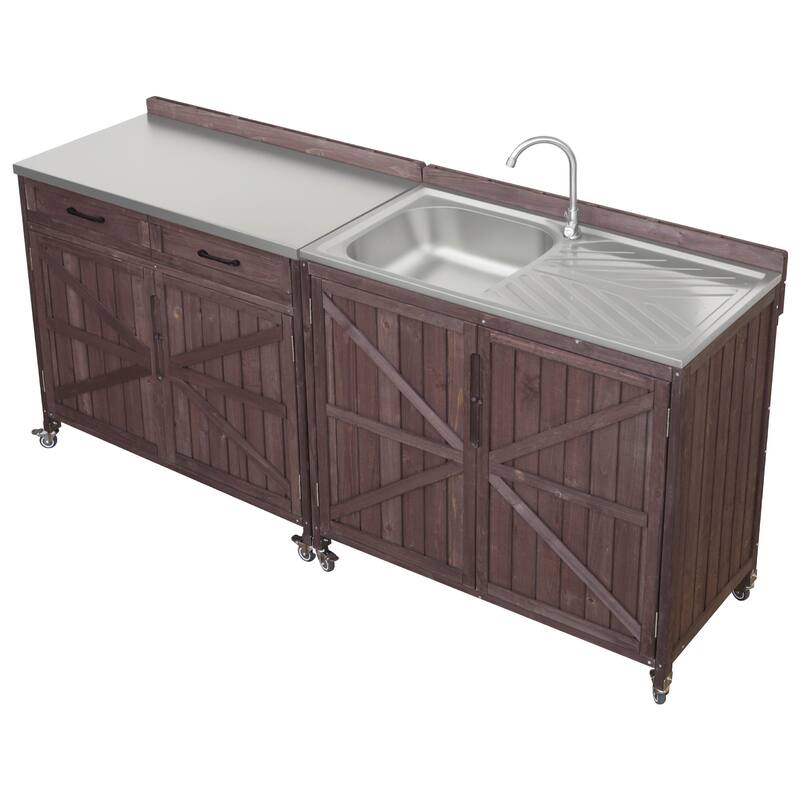 40" Outdoor Kitchen Island 2-Piece Set with 304 Sink, Faucet & Storage