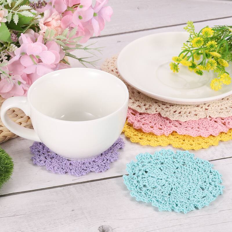 Crochet Doilies, 4Pcs 4" - Cotton Woven Round Fabric Coasters - 100mm
