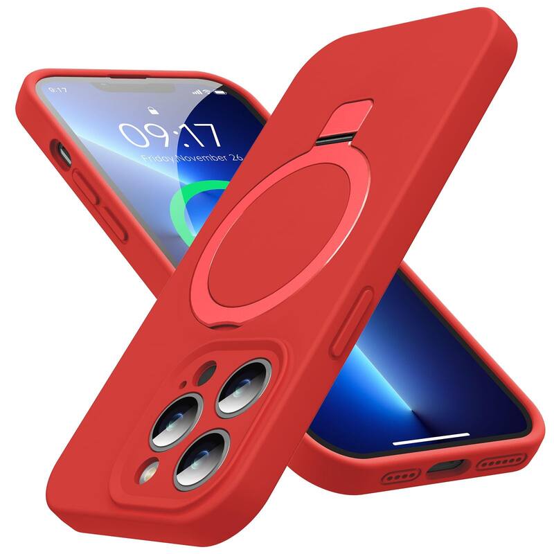6.7" iPhone 13 Pro Max Case, Liquid Silicone Moisturizing Factor Extreme Soft Slim Phone Case with Stand Compatible with MagSafe - Red