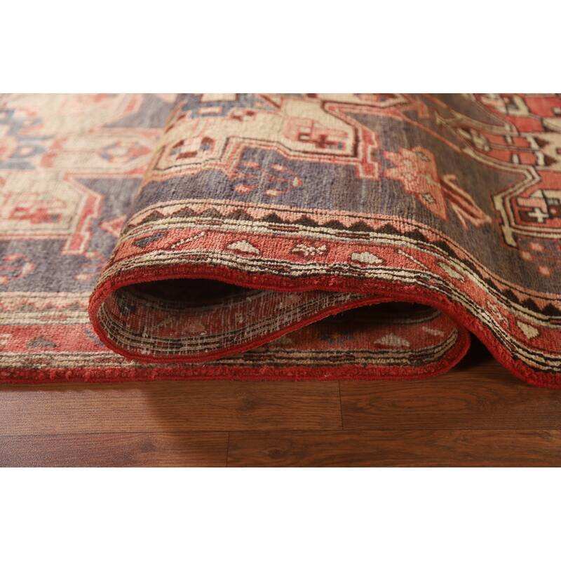 Geometric Ardebil Persian Vintage Runner Rug Hand-knotted Wool Carpet - 3'2"x 10'6"