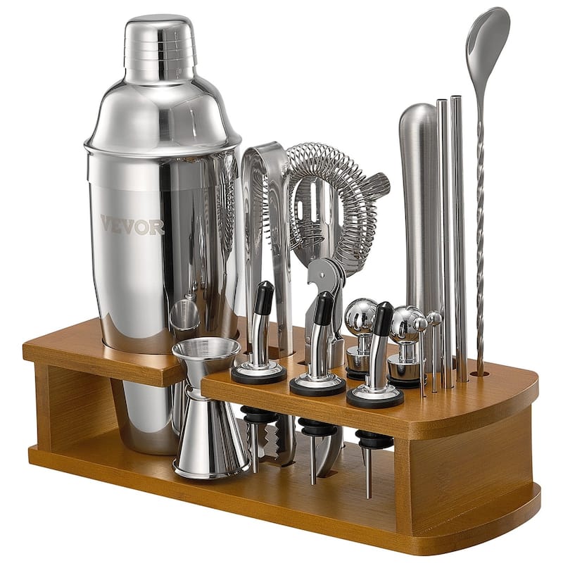 18-Piece Stainless Steel Cocktail Shaker Set for Bartenders - 11.22 x 4.33 x 10.83 in - Silver-Natural