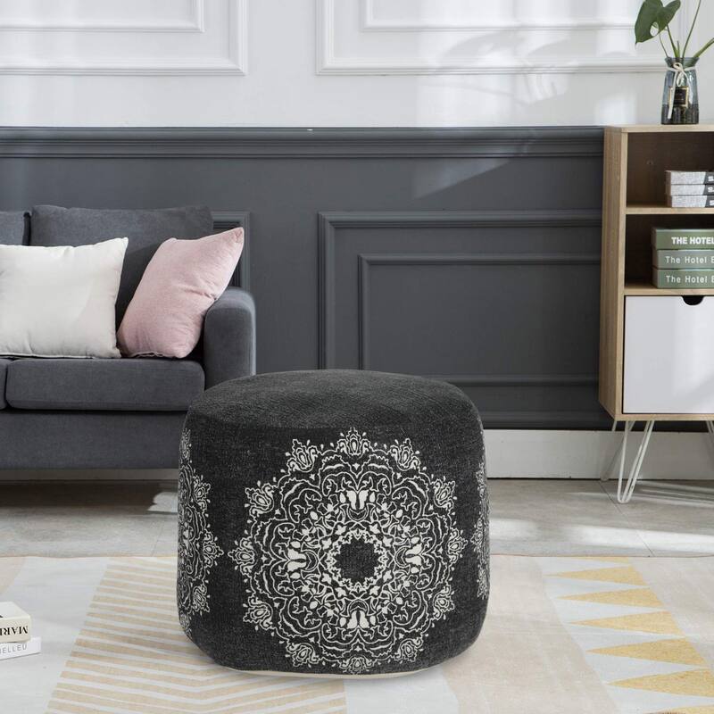 HomeRoots 18" Black 100% Cotton Ottoman