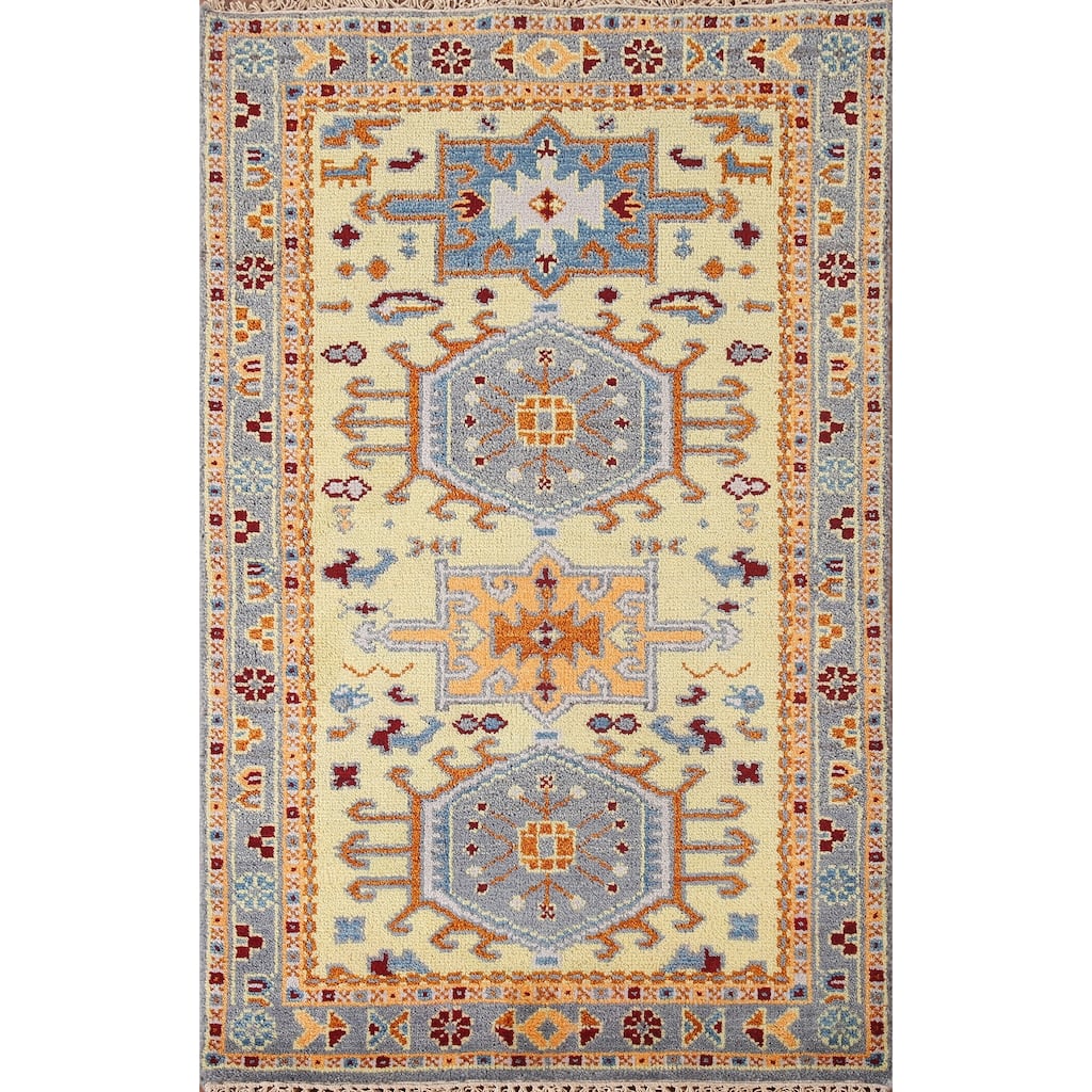 Geometric Kazak Accent Rug Hand-Knotted Wool Carpet - 3'0"x 5'0"