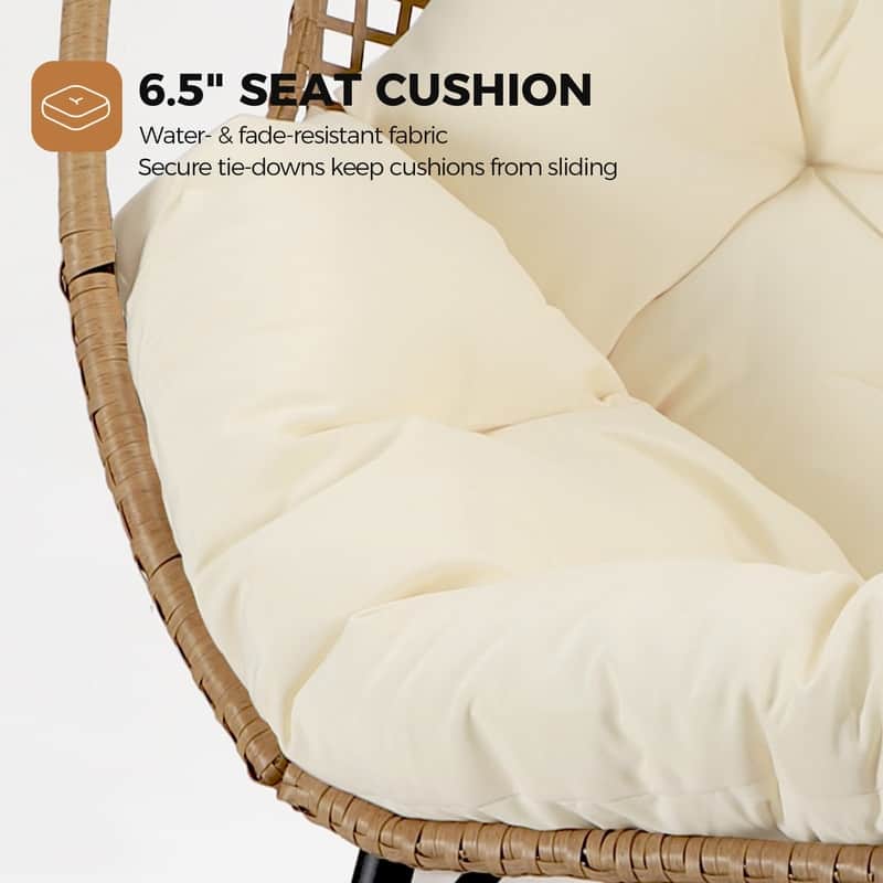 FINCATI 2-Person Indoor/Outdoor Wicker Egg Chair Loveseat, 57.1-in Wide, 6.5-in Cushion, 680-lb Capacity