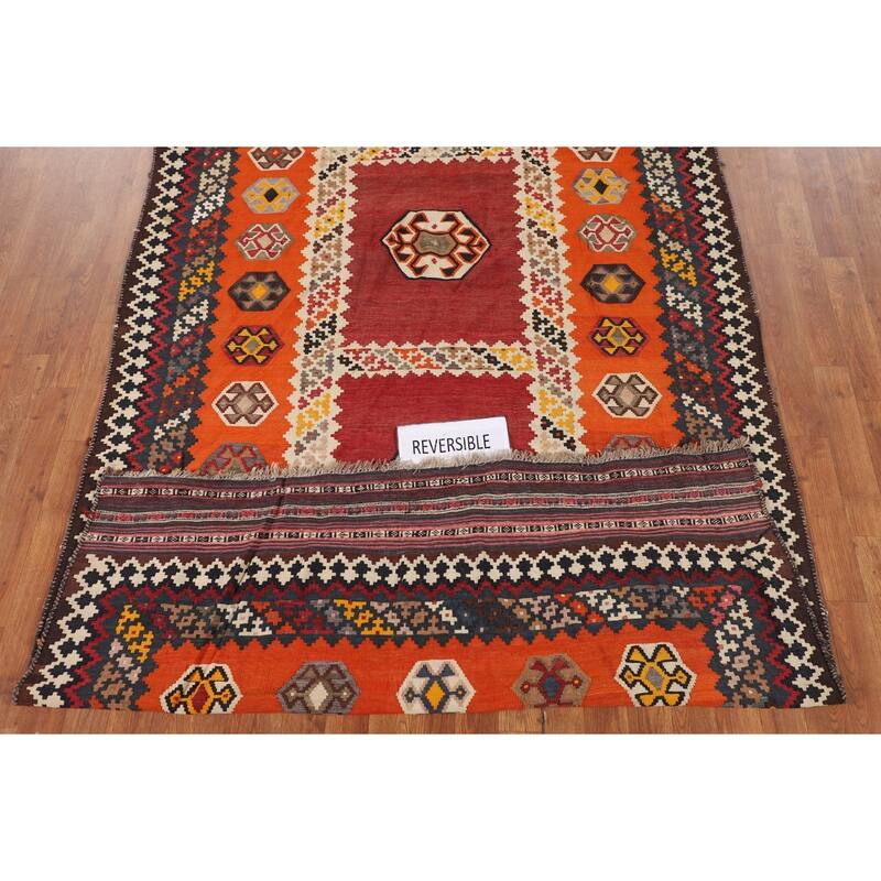 Kilim Qashqai Persian Vintage Rug Oriental Flatweave Wool Carpet - 5'2"x 9'6"