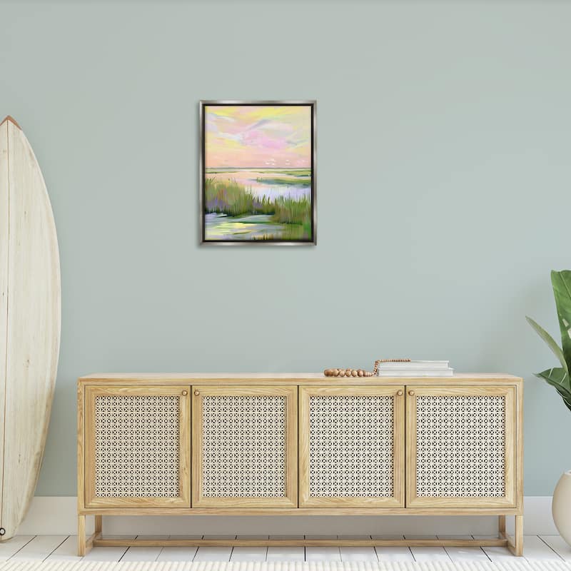 Stupell Soft Pink Marshland Sunrise Framed Floater Canvas Wall Art Design By Arlington Prints