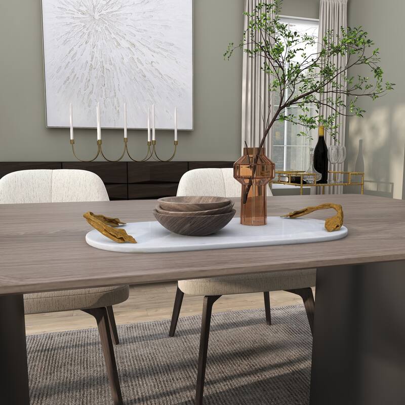 White Marble Oval or Rectangular Tray with Gold Twisted Leaf Handles